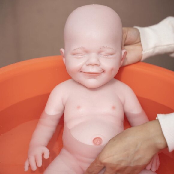 🆕18 inch Full Body Platinum Silicone Bald Baby Doll Closed Eyes Smiling Girl - Picture 9 of 14